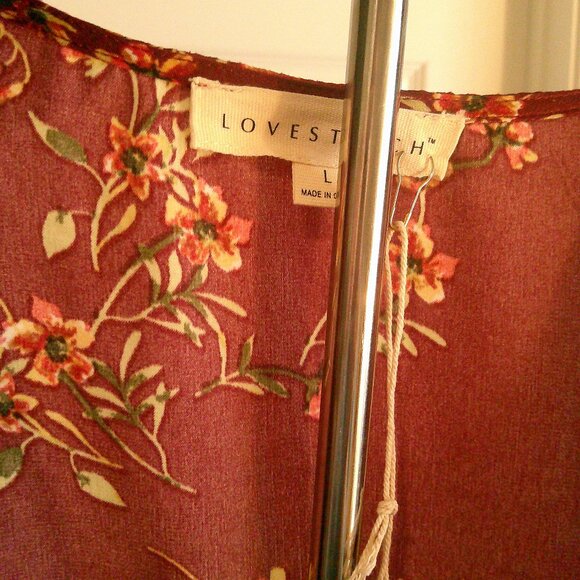 NWT Love Stitch Satin Burgundy Floral Dress - Size L - Picture 6 of 6